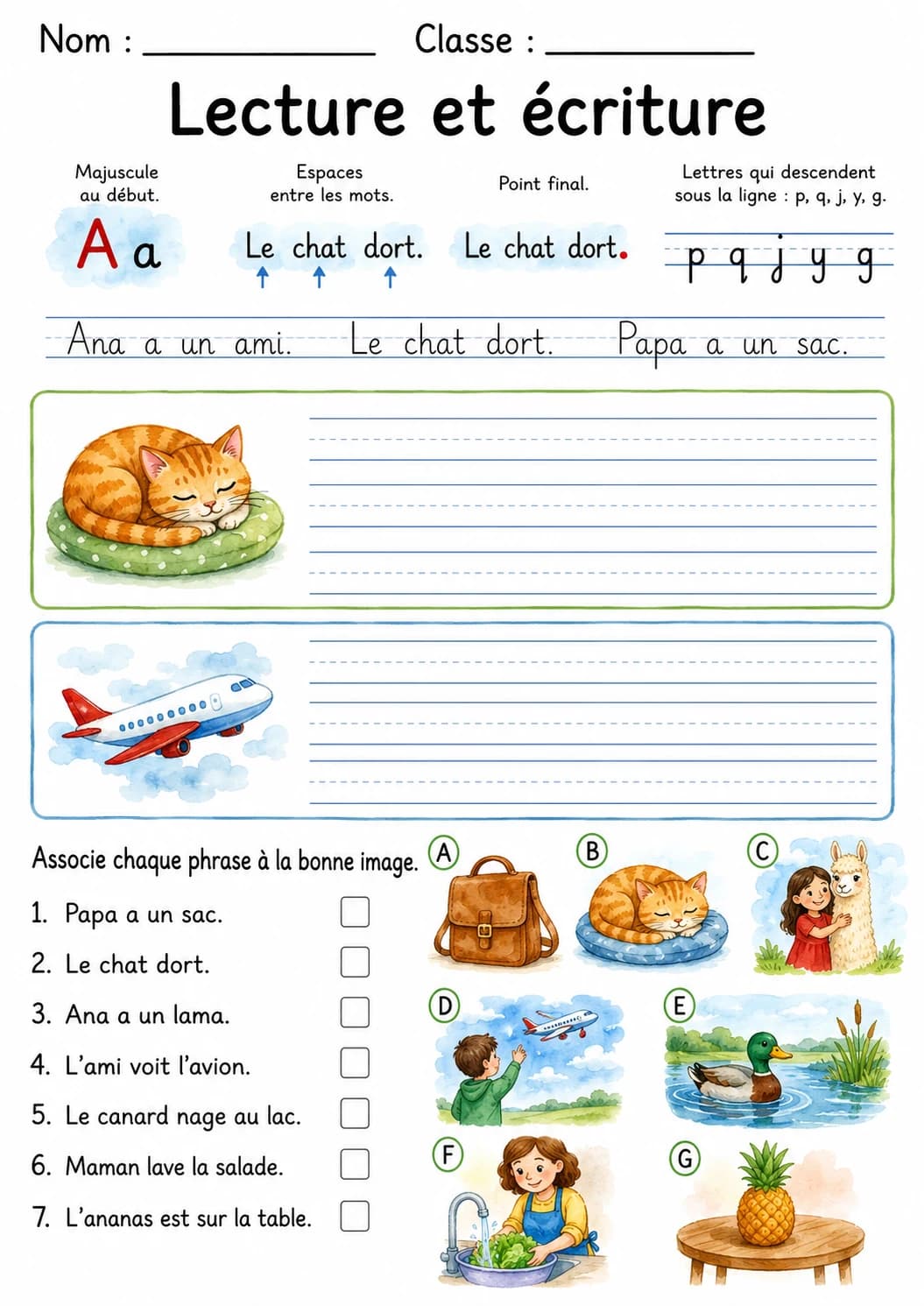 French Letter A Phonics Worksheets Pack page 7 printable worksheet preview