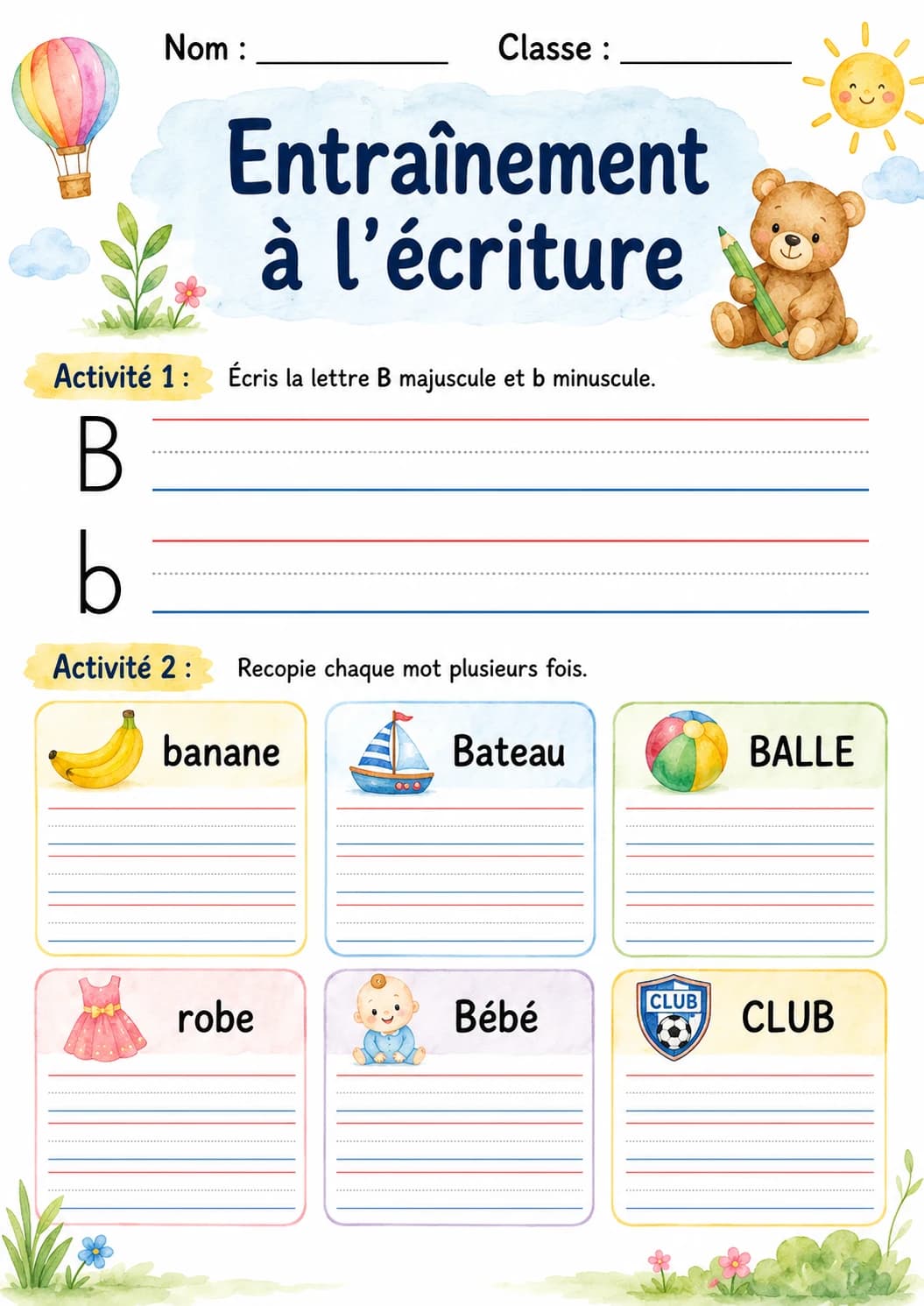 French Letter B Phonics Worksheets Pack page 9 printable worksheet preview
