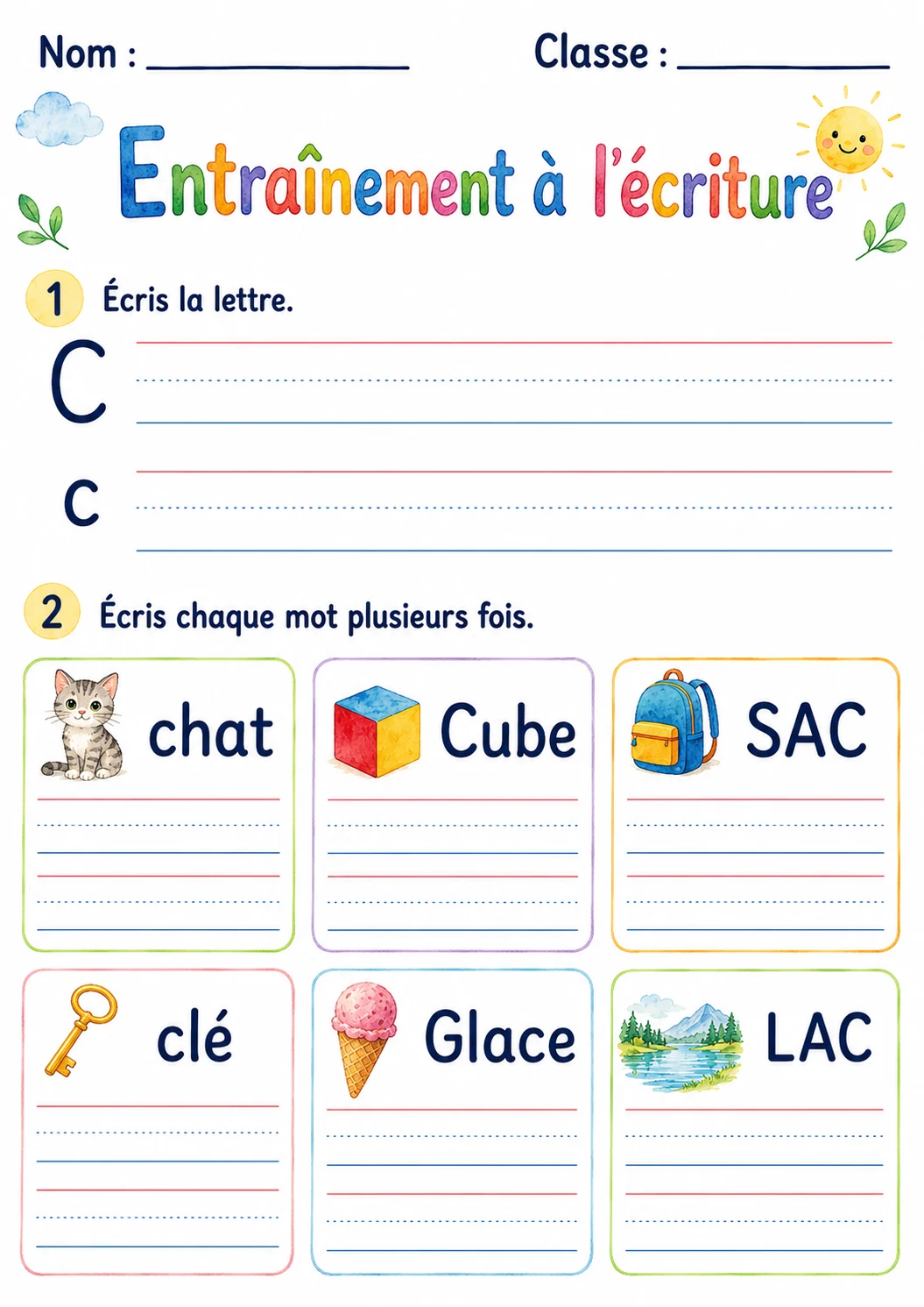 French Letter C Phonics Worksheets Pack page 4 printable worksheet preview