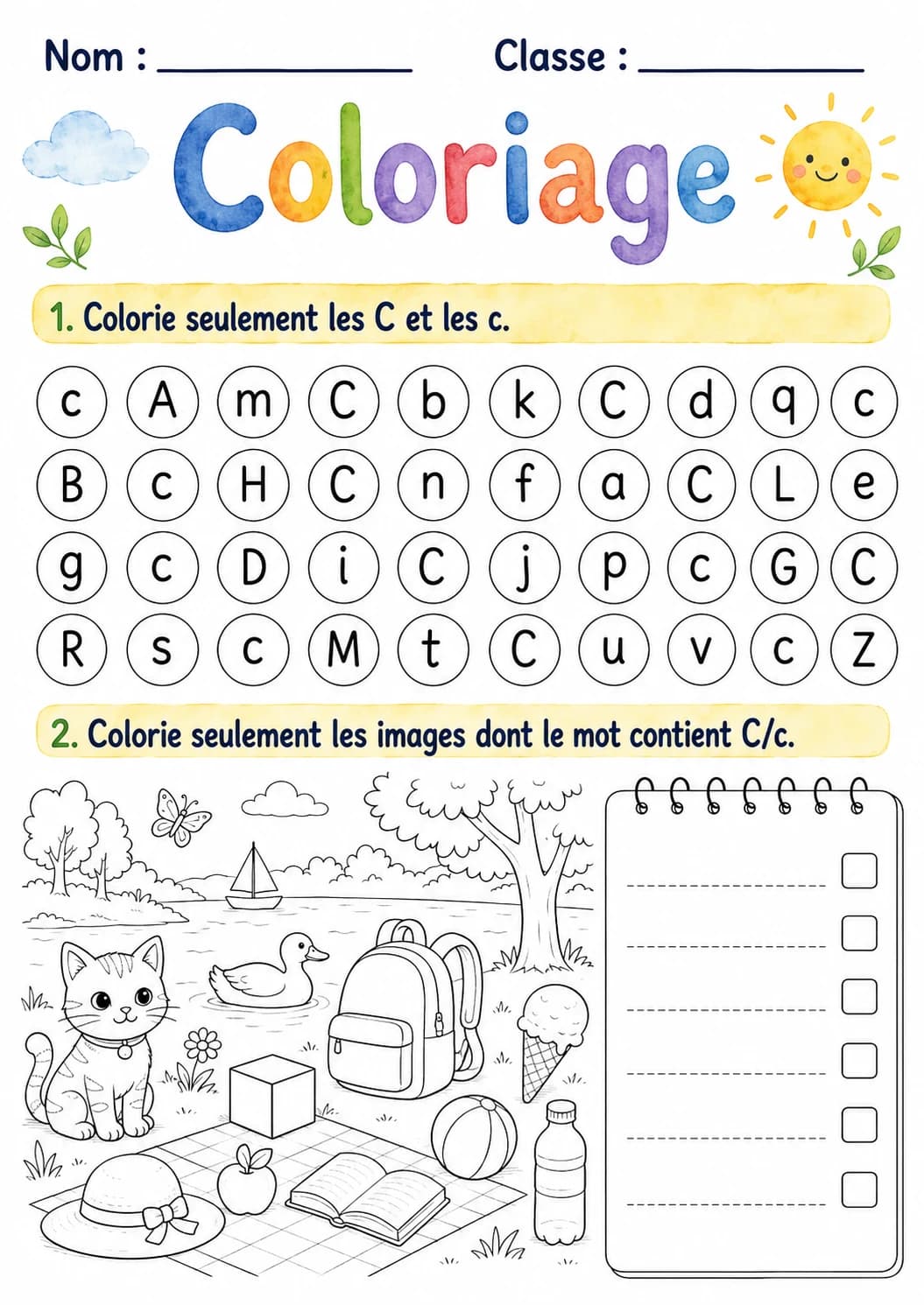 French Letter C Phonics Worksheets Pack page 10 printable worksheet preview