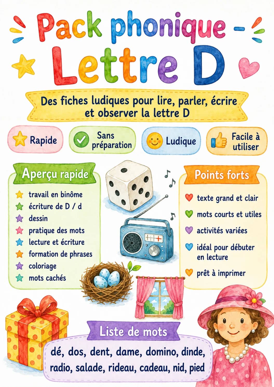 French Letter D Phonics Worksheets Pack printable worksheet pack preview from KiwiBee