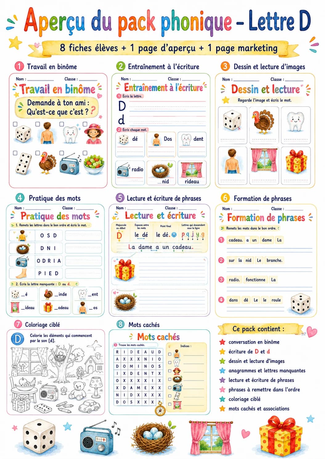 French Letter D Phonics Worksheets Pack page 2 printable worksheet preview