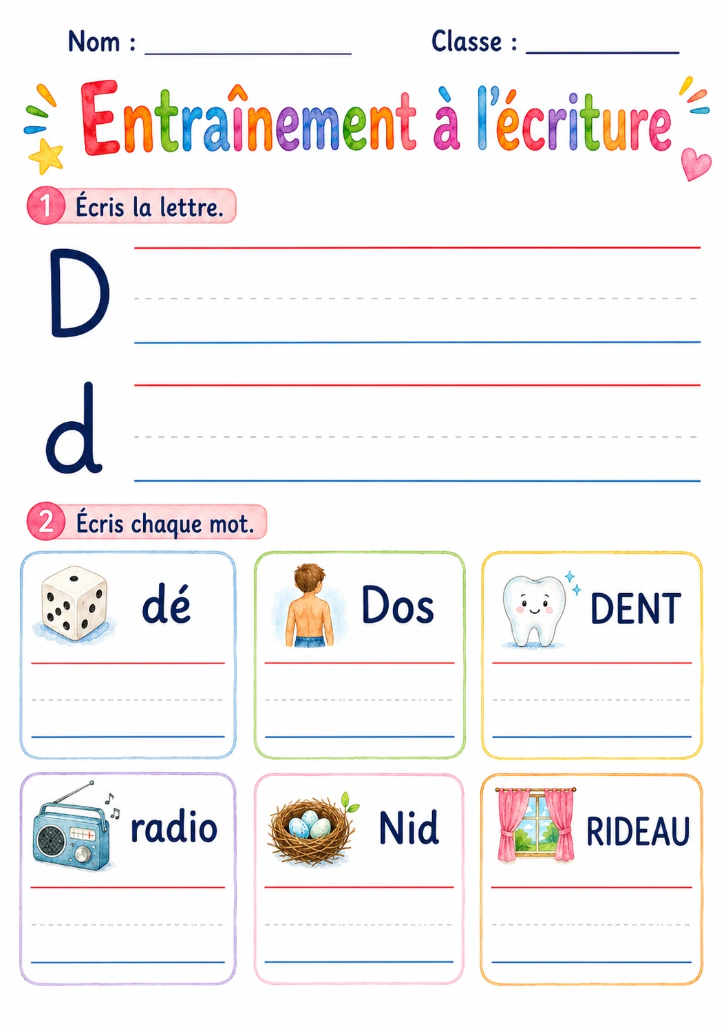 French Letter D Phonics Worksheets Pack page 4 printable worksheet preview