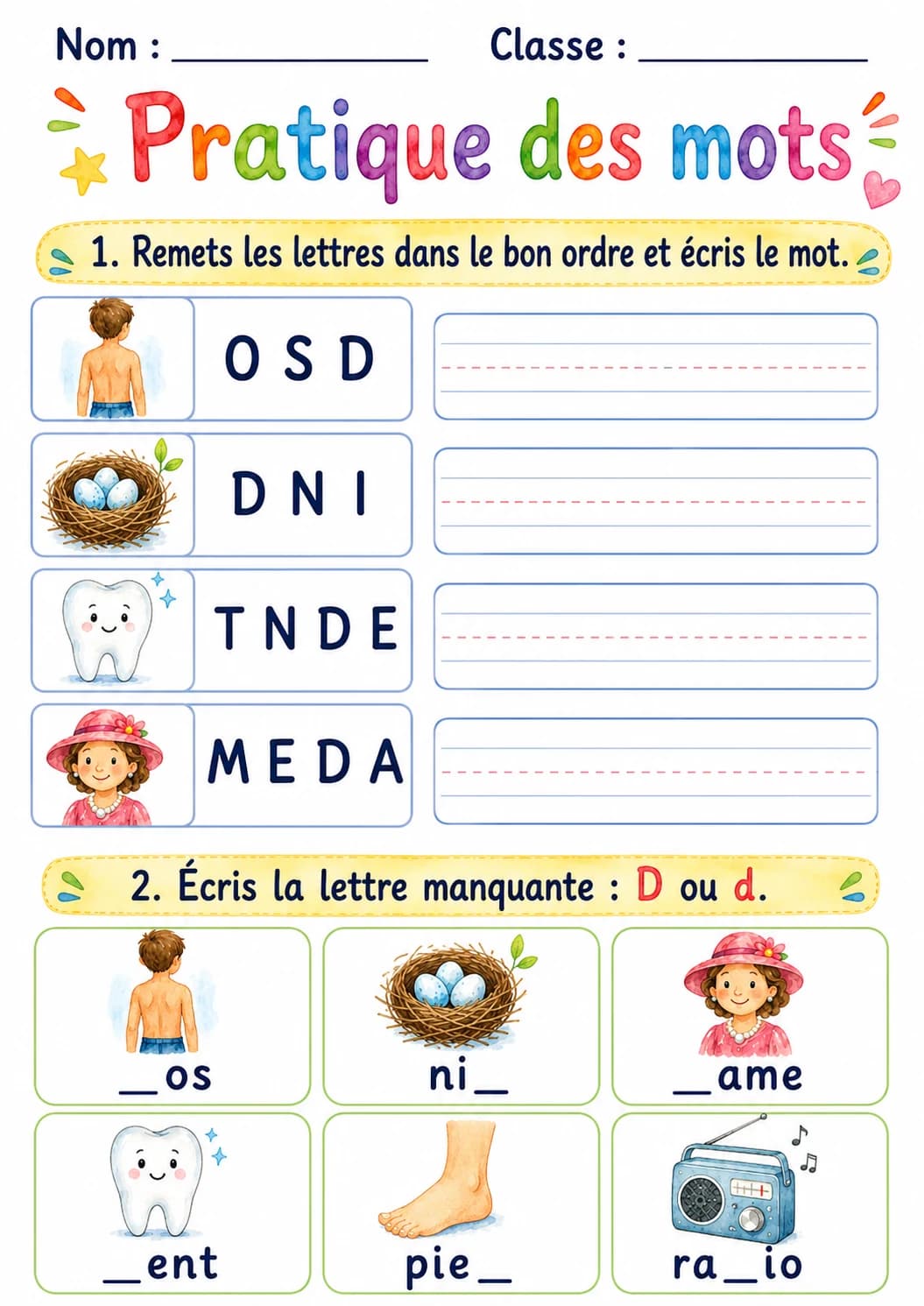 French Letter D Phonics Worksheets Pack page 7 printable worksheet preview