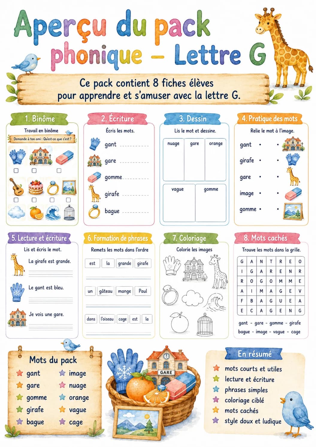 French Letter G Phonics Worksheets Pack page 2 printable worksheet preview
