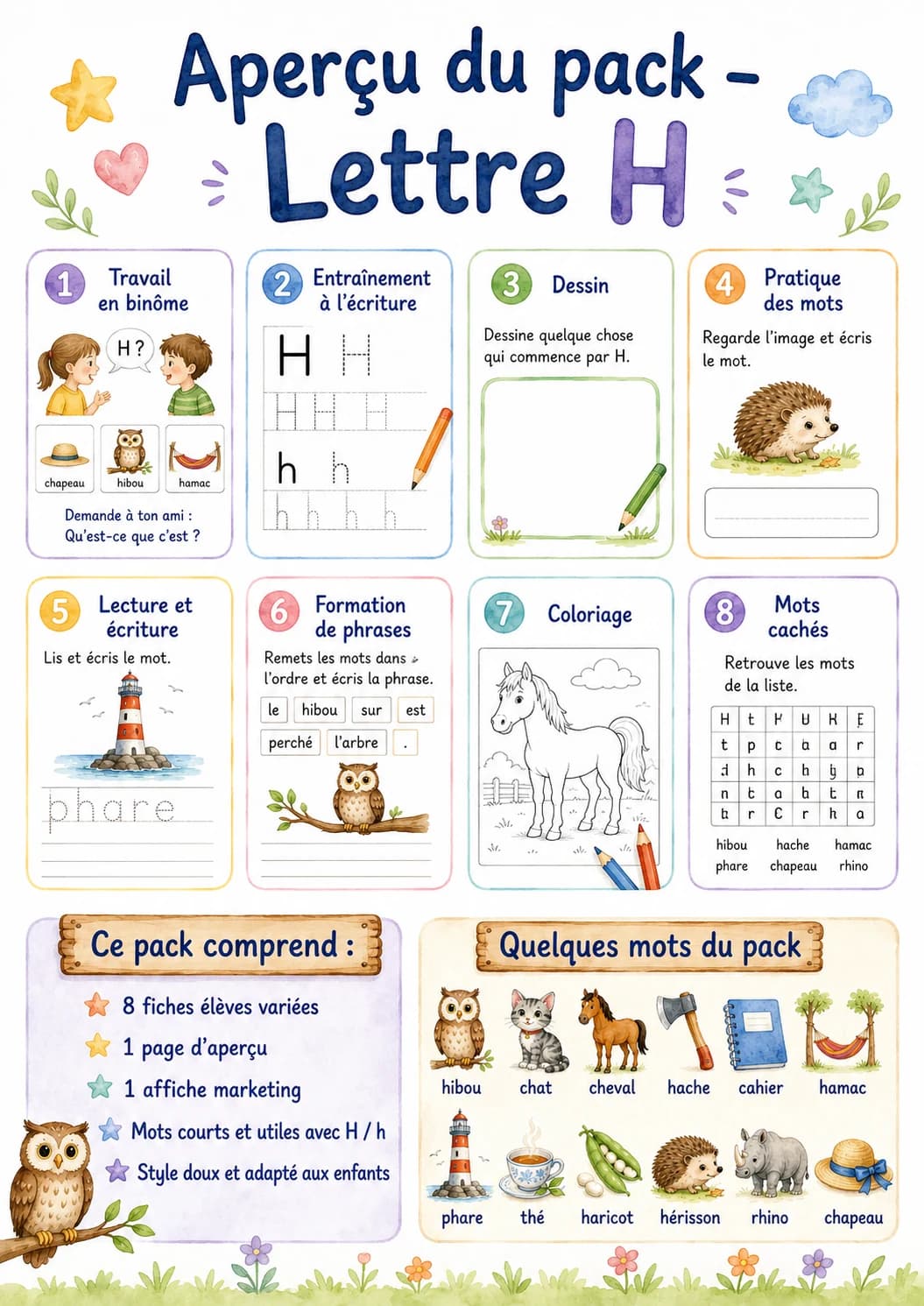 French Letter H Phonics Worksheets Pack page 2 printable worksheet preview