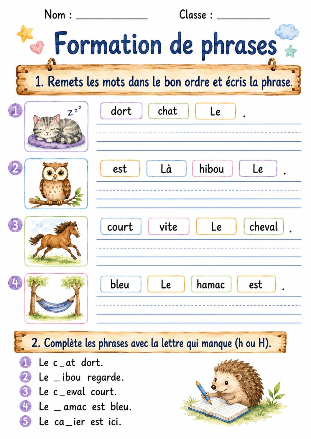 French Letter H Phonics Worksheets Pack page 3 printable worksheet preview