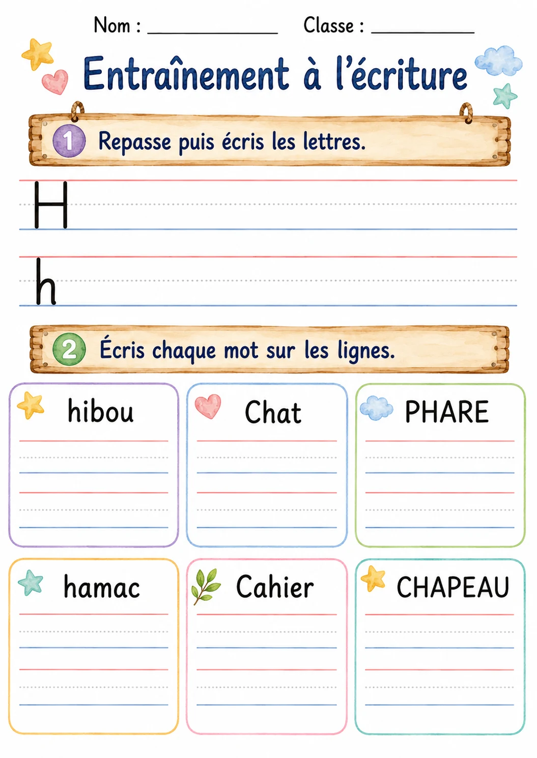 French Letter H Phonics Worksheets Pack page 7 printable worksheet preview
