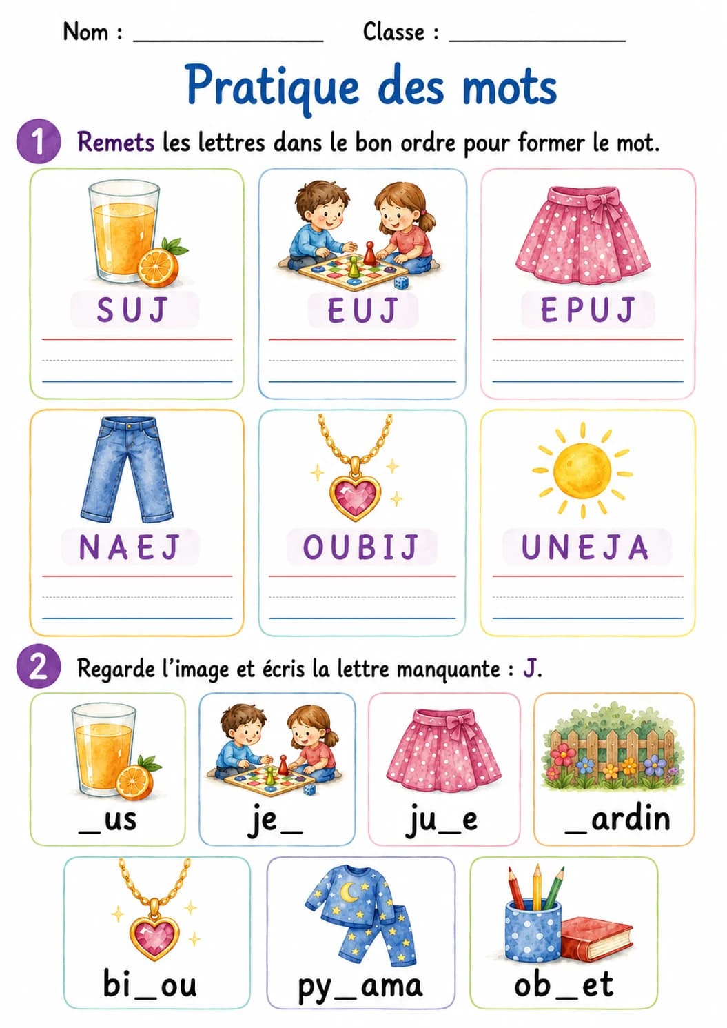French Letter J Phonics Worksheets Pack printable worksheet pack preview from KiwiBee