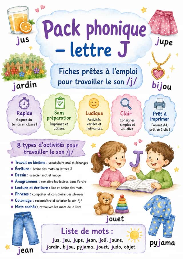 French Letter J Phonics Worksheets Pack