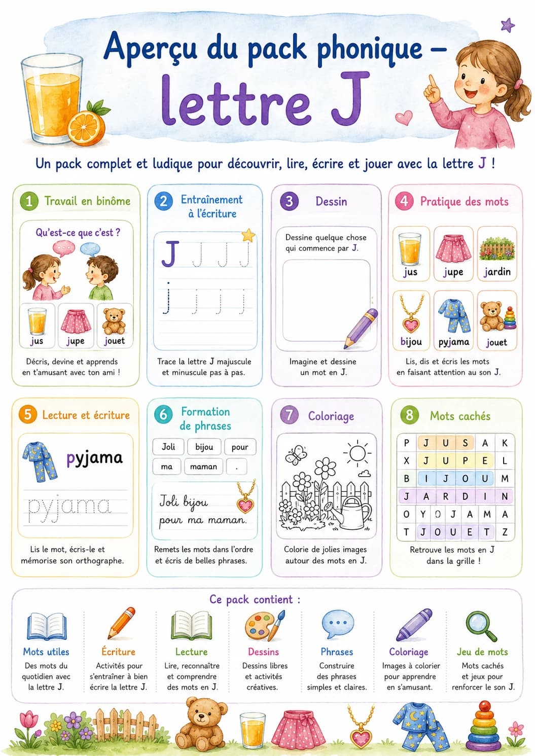French Letter J Phonics Worksheets Pack page 2 printable worksheet preview