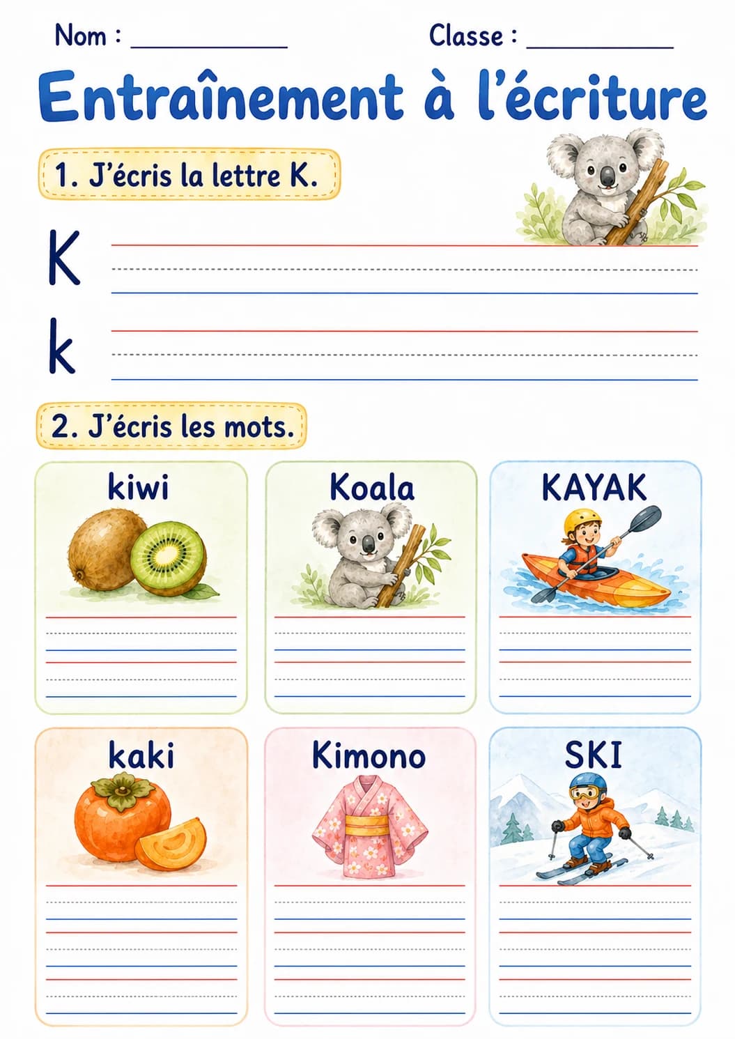 French Letter K Phonics Worksheets Pack page 2 printable worksheet preview
