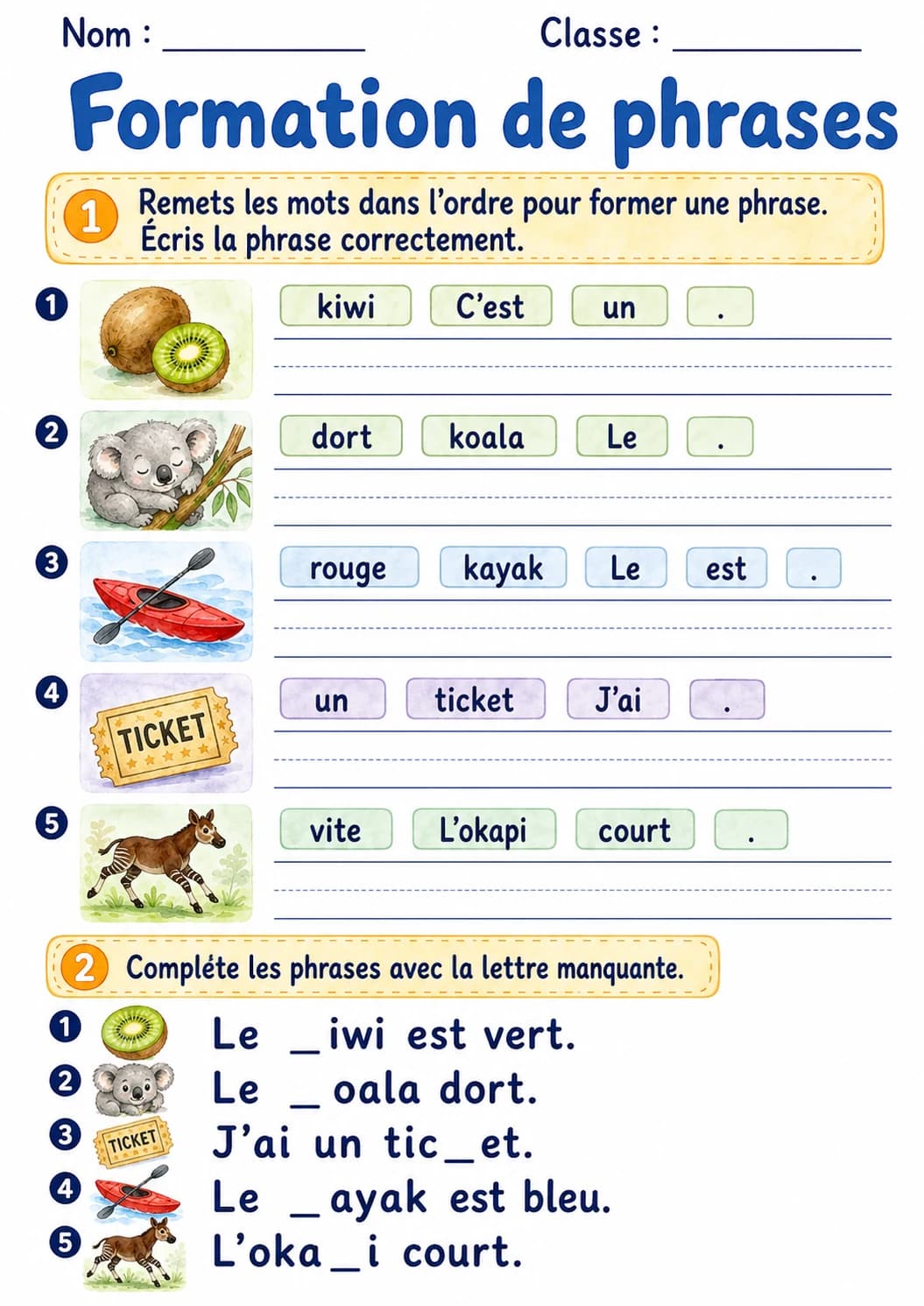 French Letter K Phonics Worksheets Pack page 7 printable worksheet preview