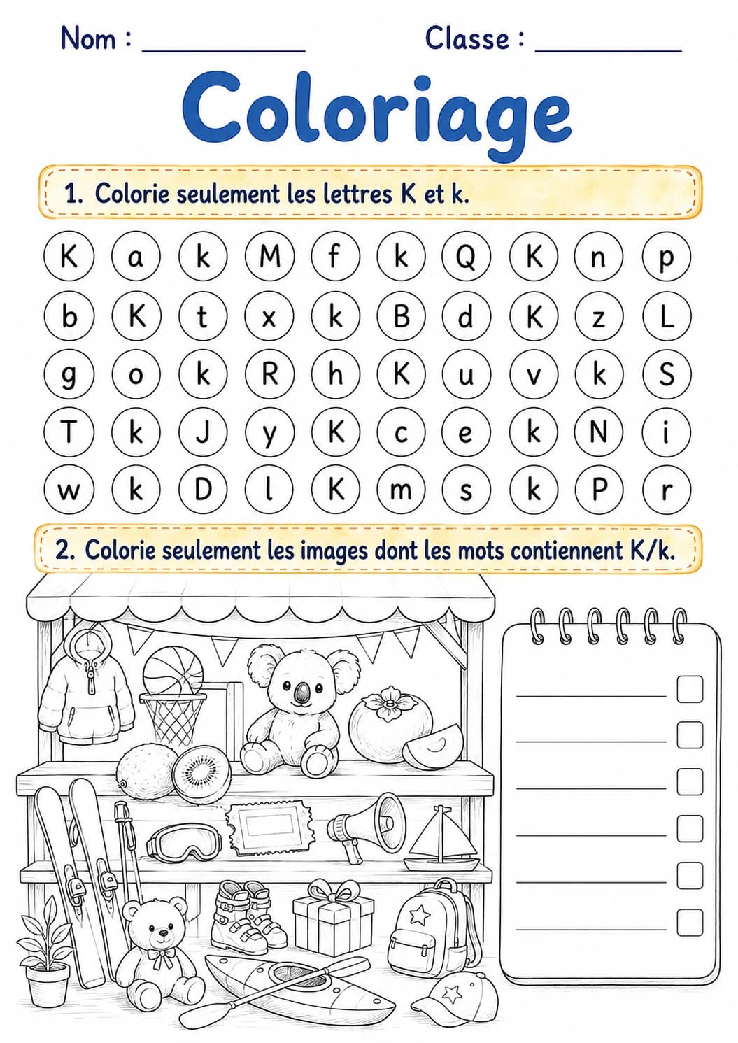 French Letter K Phonics Worksheets Pack page 8 printable worksheet preview