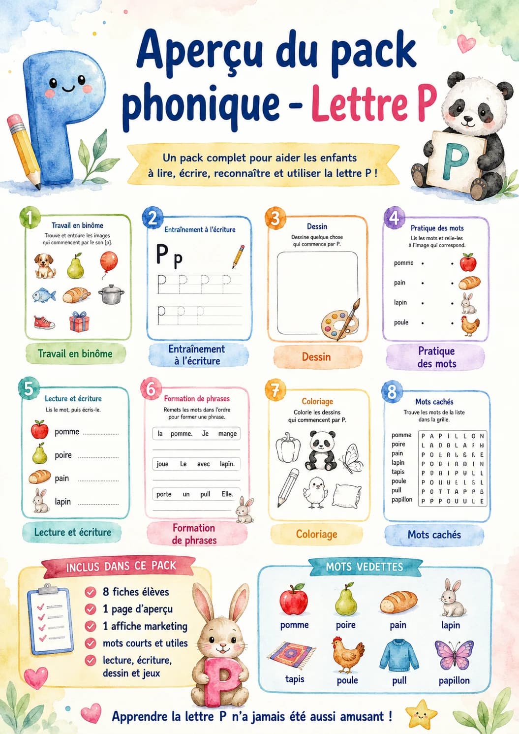 French Letter P Phonics Worksheets Pack page 2 printable worksheet preview