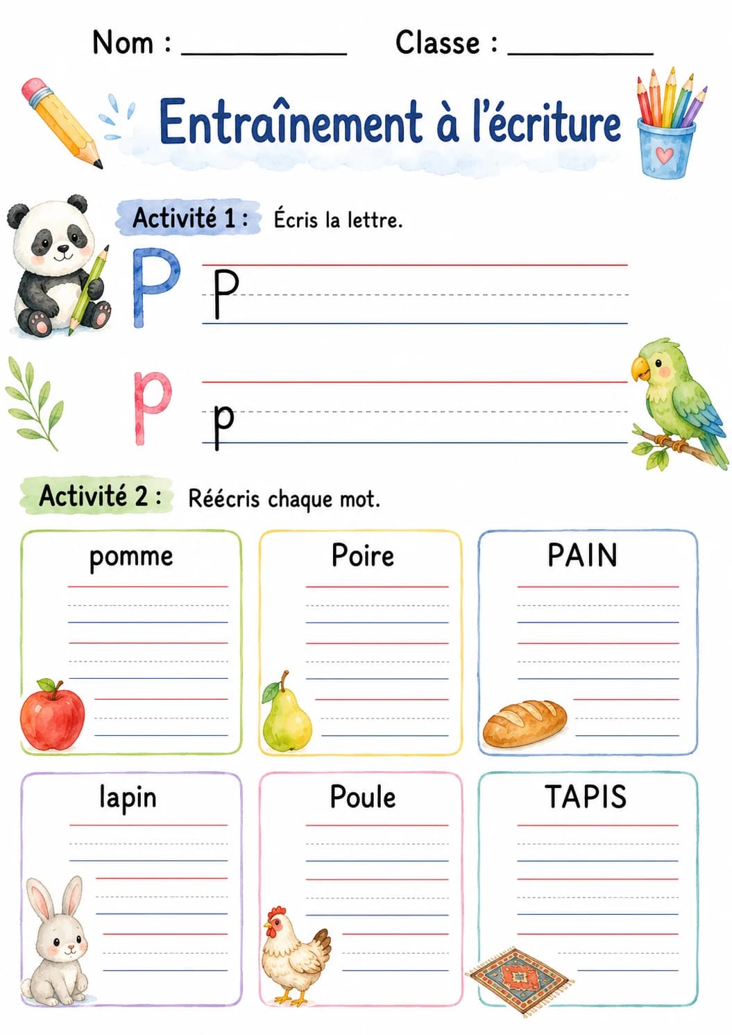 French Letter P Phonics Worksheets Pack page 3 printable worksheet preview