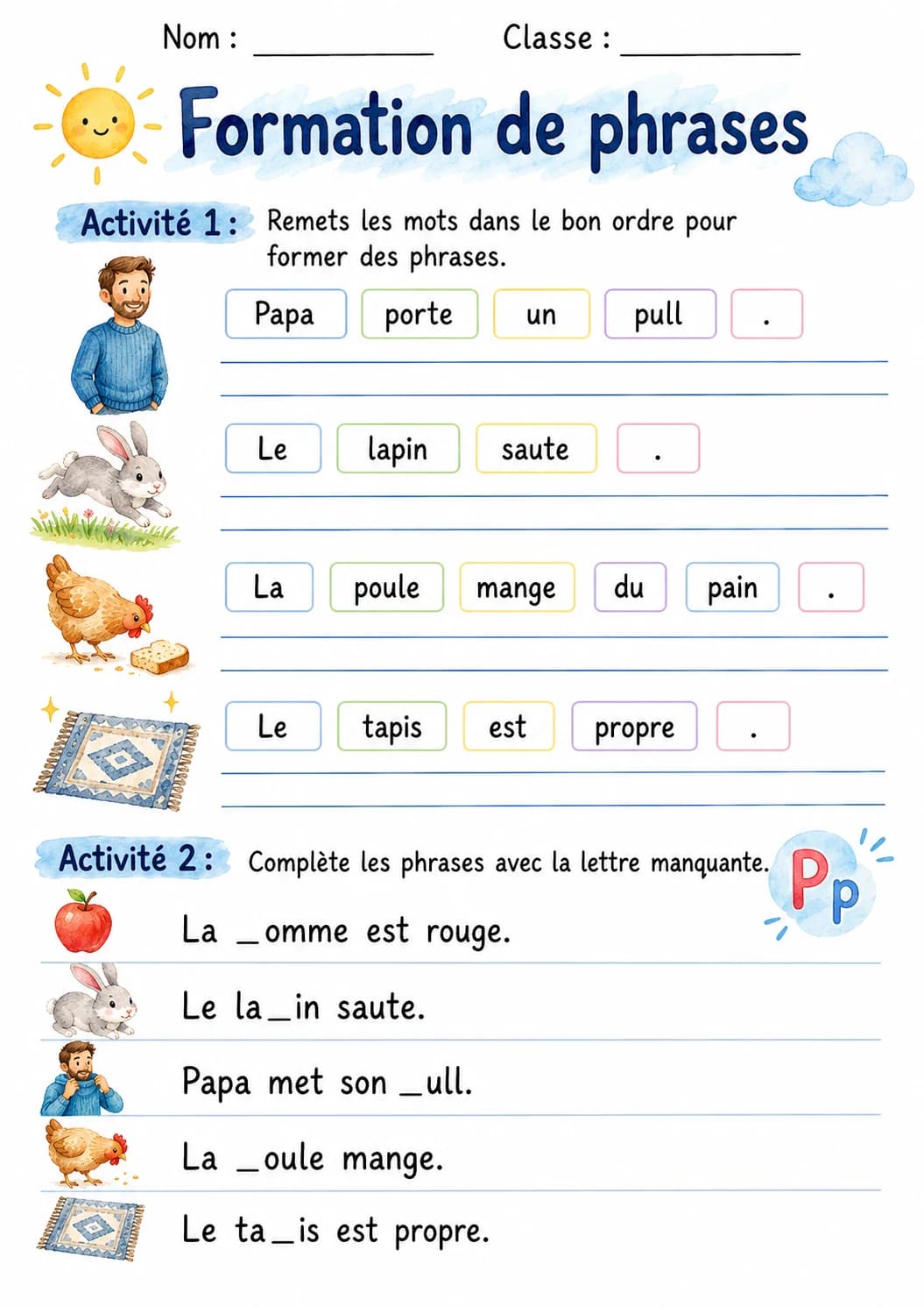French Letter P Phonics Worksheets Pack page 10 printable worksheet preview