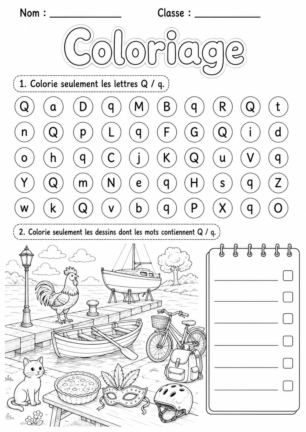 French Letter Q Phonics Worksheets Pack page 6 printable worksheet preview