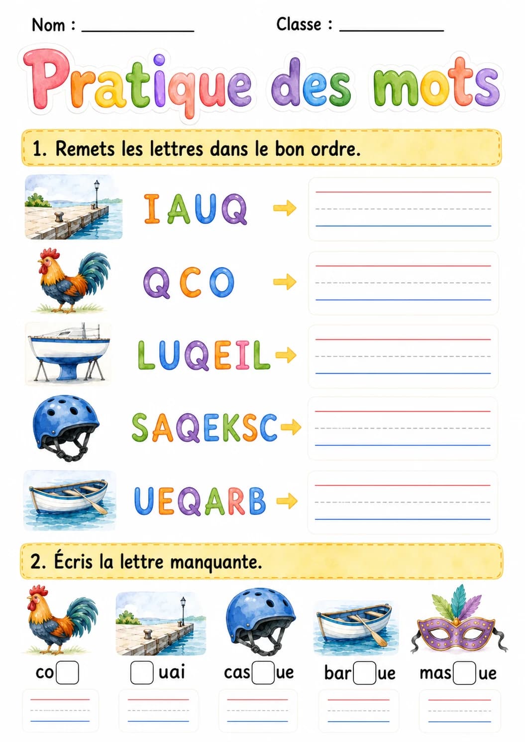 French Letter Q Phonics Worksheets Pack page 8 printable worksheet preview