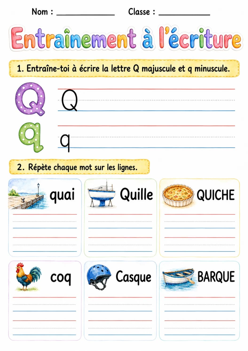 French Letter Q Phonics Worksheets Pack page 9 printable worksheet preview