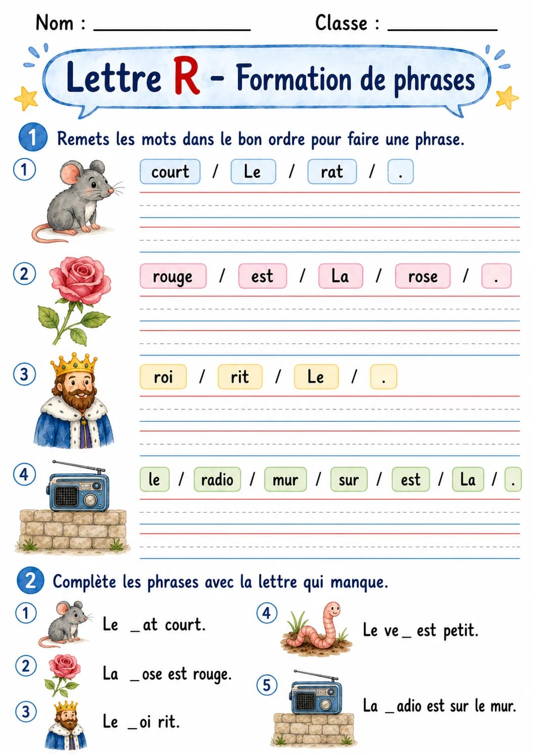 French Letter R Phonics Worksheets Pack page 7 printable worksheet preview