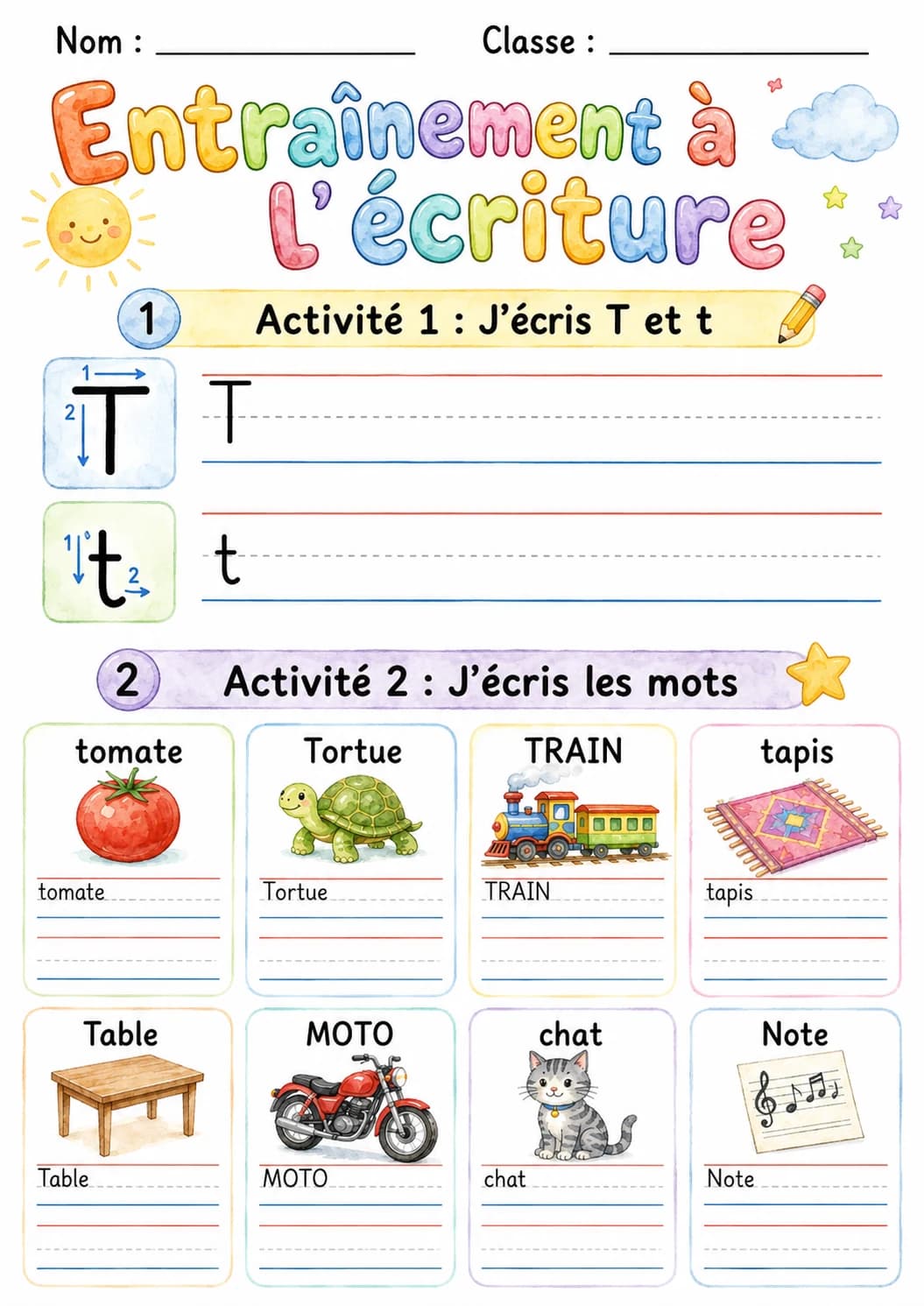 French Letter T Phonics Worksheets Pack page 7 printable worksheet preview