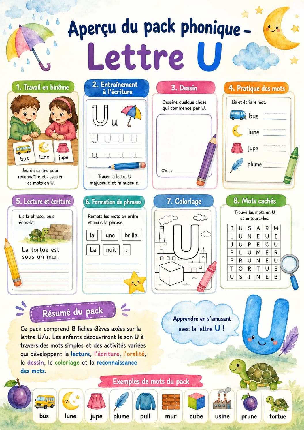 French Letter U Phonics Worksheets Pack page 2 printable worksheet preview