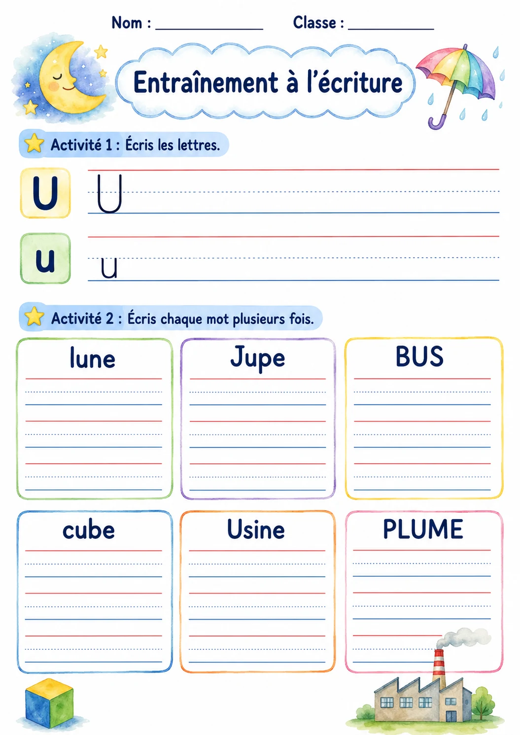 French Letter U Phonics Worksheets Pack page 4 printable worksheet preview