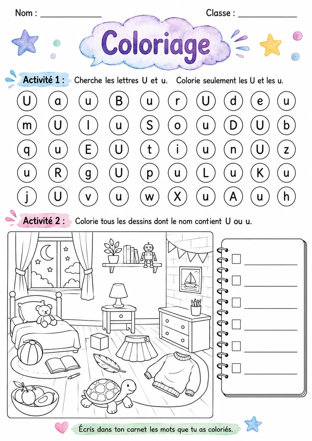 French Letter U Phonics Worksheets Pack page 6 printable worksheet preview