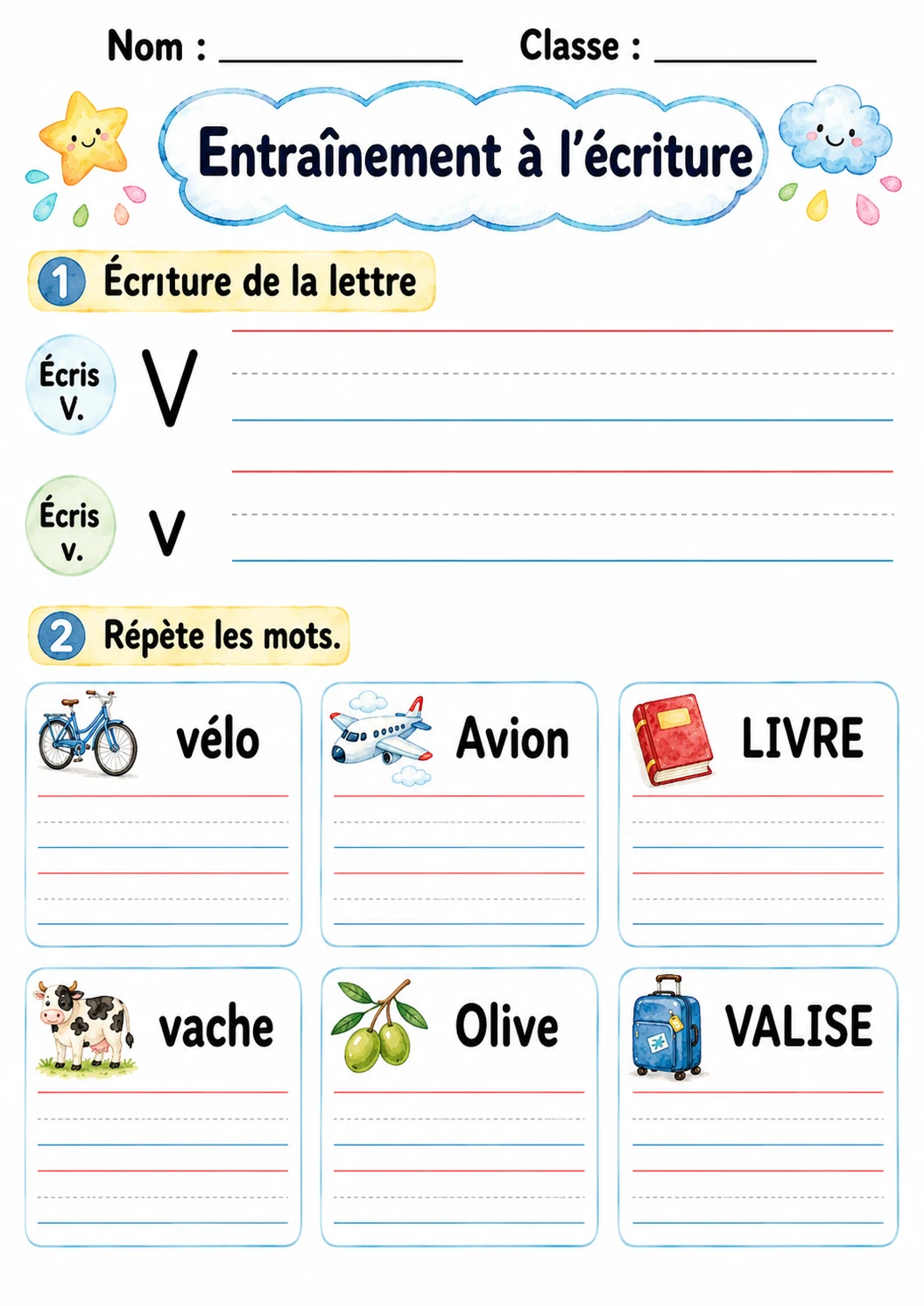 French Letter V Phonics Worksheets Pack page 6 printable worksheet preview