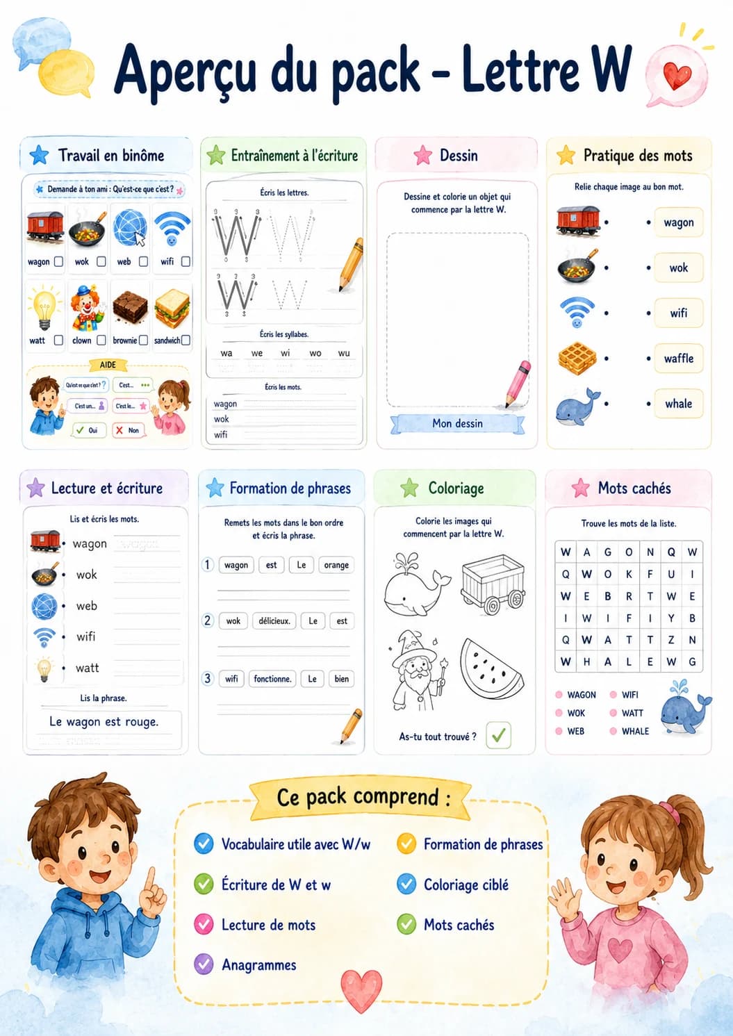 French Letter W Phonics Worksheets Pack page 2 printable worksheet preview