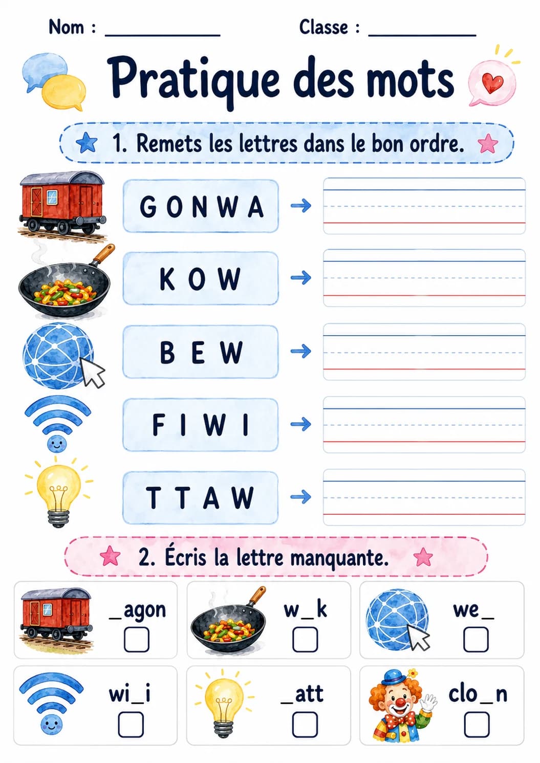French Letter W Phonics Worksheets Pack page 3 printable worksheet preview