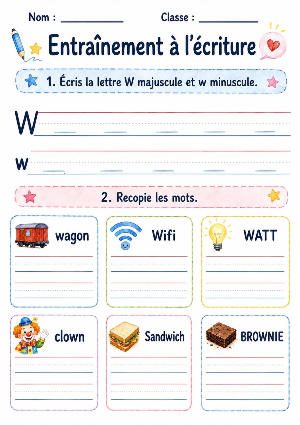 French Letter W Phonics Worksheets Pack page 6 printable worksheet preview