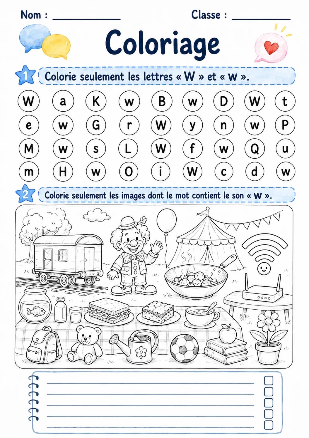French Letter W Phonics Worksheets Pack page 7 printable worksheet preview