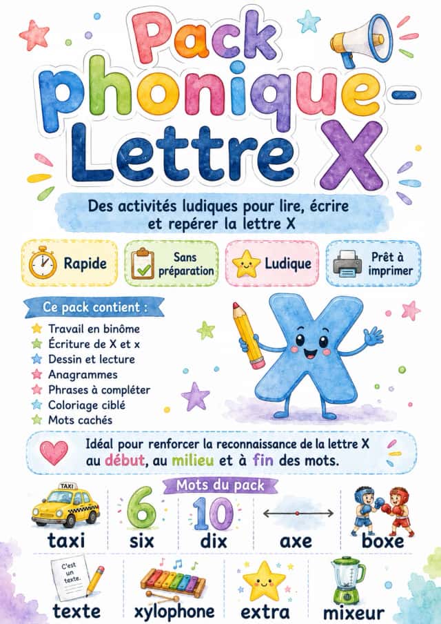 French Letter X Phonics Worksheets Pack