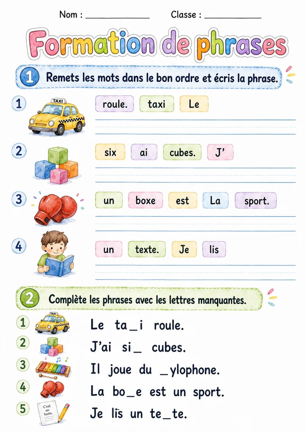 French Letter X Phonics Worksheets Pack page 4 printable worksheet preview
