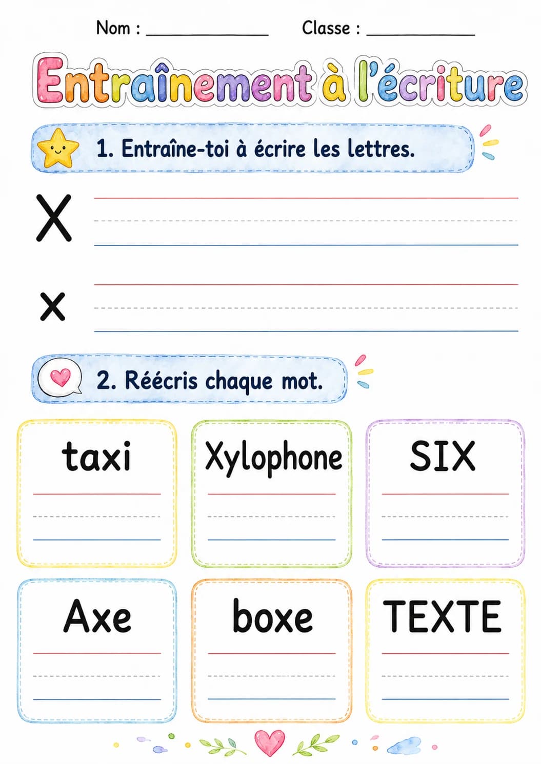 French Letter X Phonics Worksheets Pack page 6 printable worksheet preview
