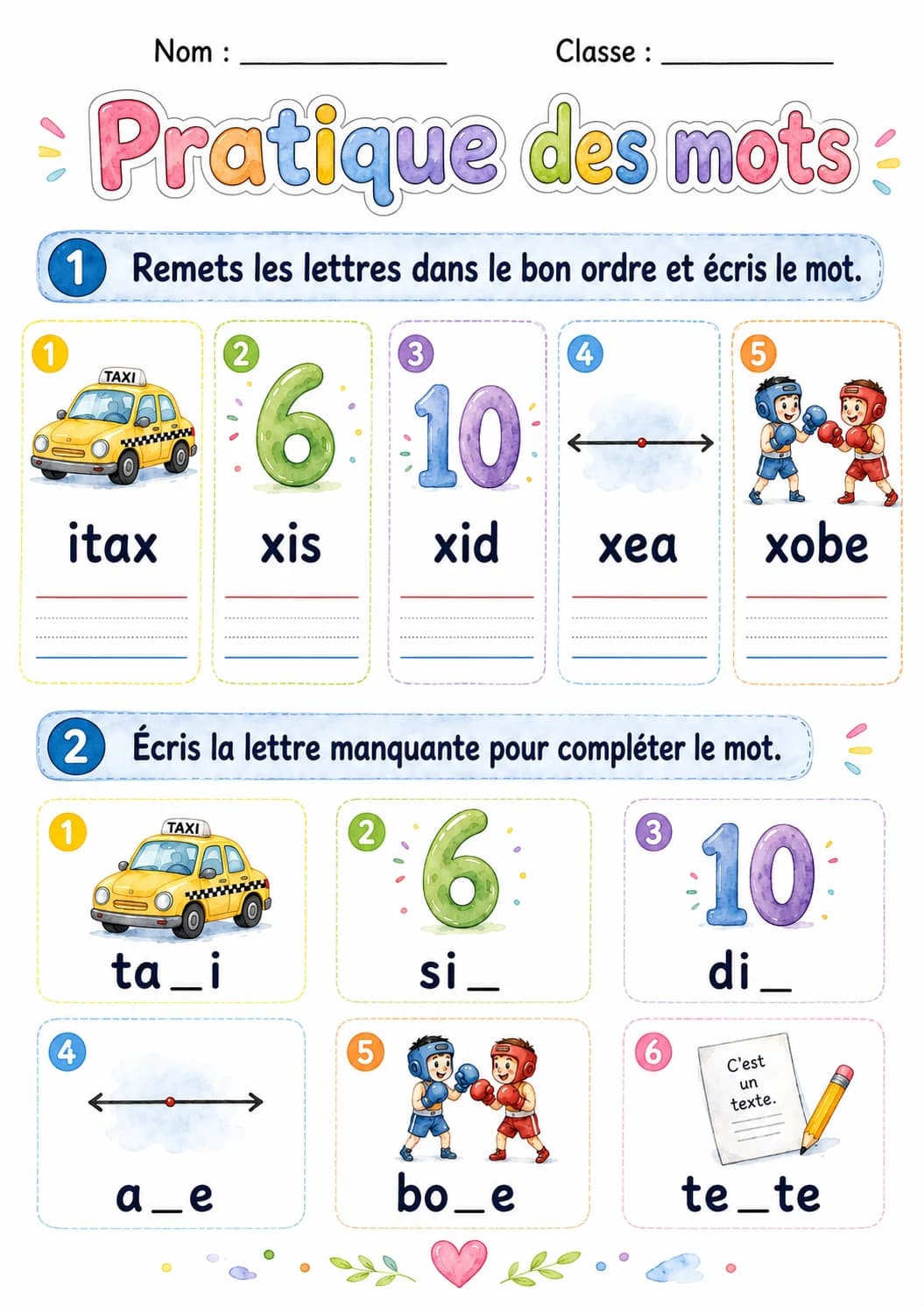 French Letter X Phonics Worksheets Pack page 8 printable worksheet preview