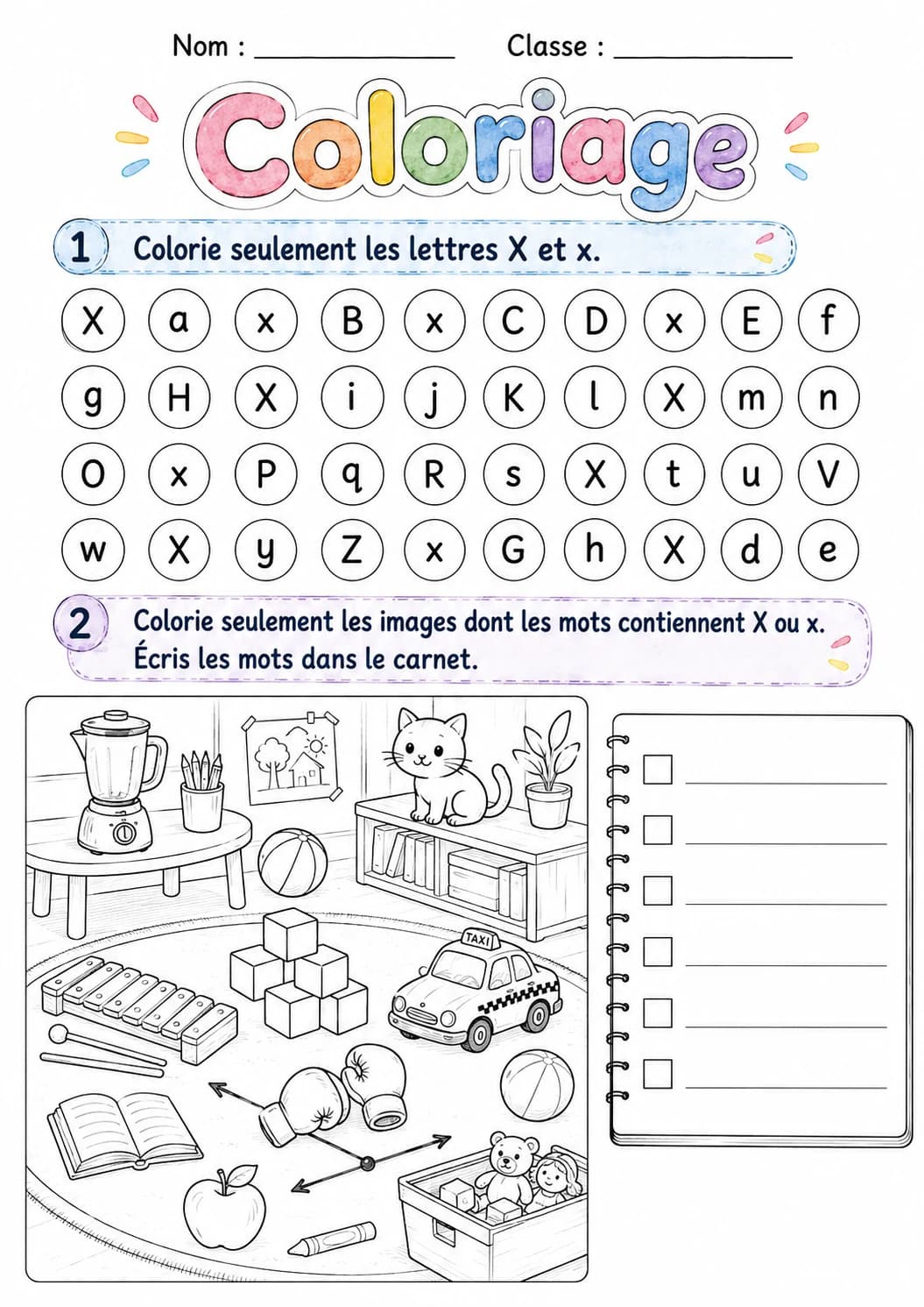 French Letter X Phonics Worksheets Pack page 9 printable worksheet preview