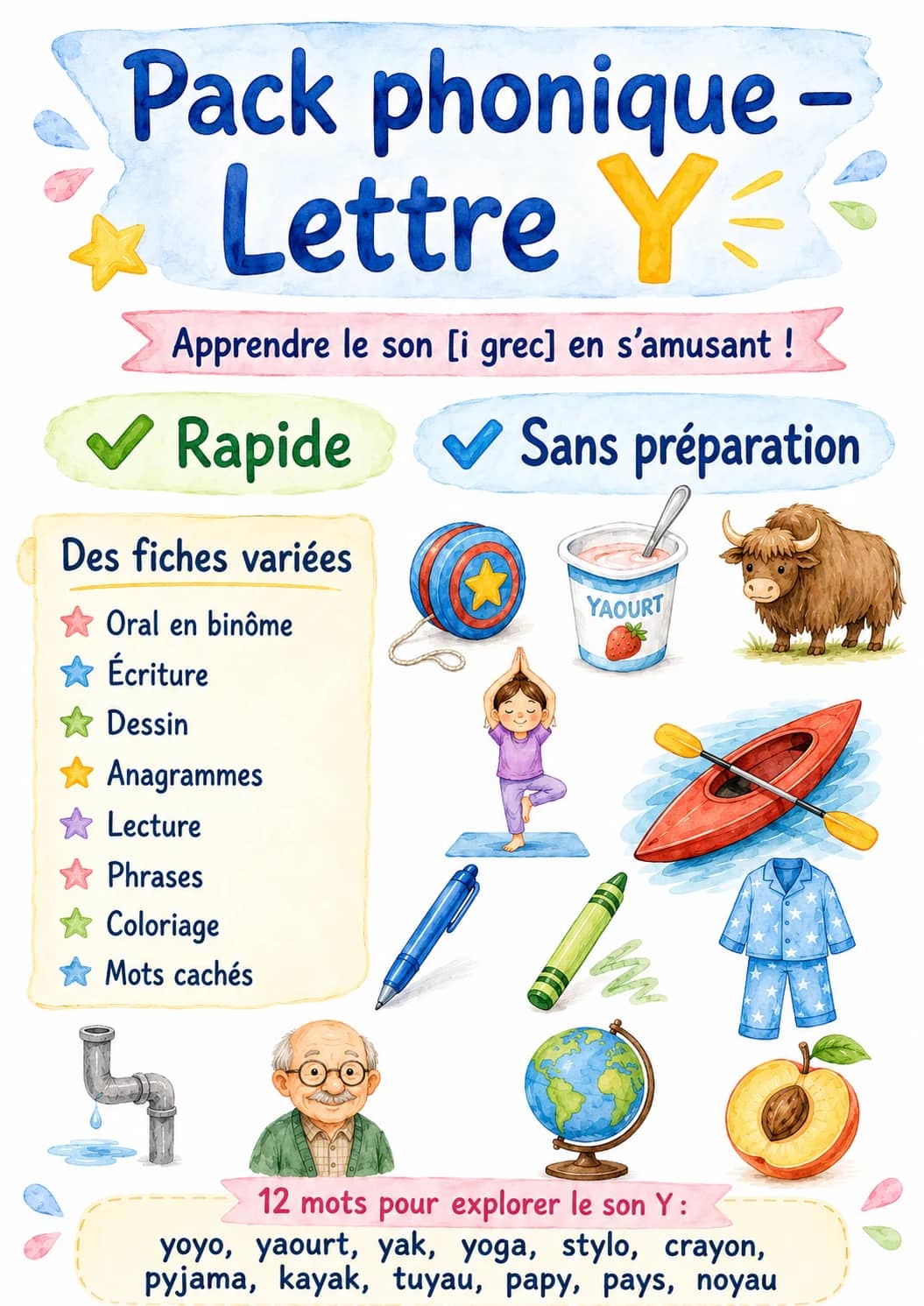 French Letter Y Phonics Worksheets Pack printable worksheet pack preview from KiwiBee