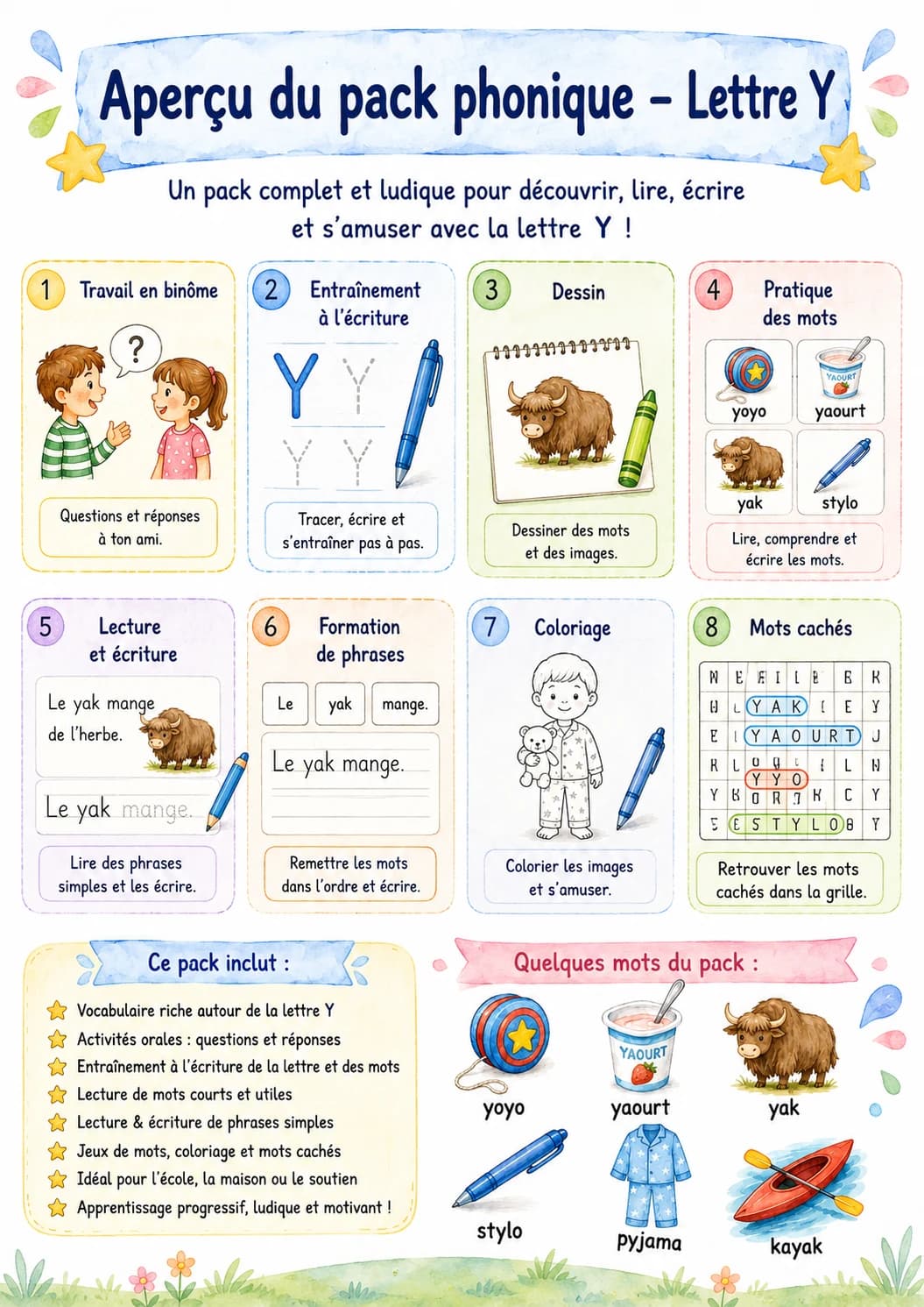 French Letter Y Phonics Worksheets Pack page 6 printable worksheet preview