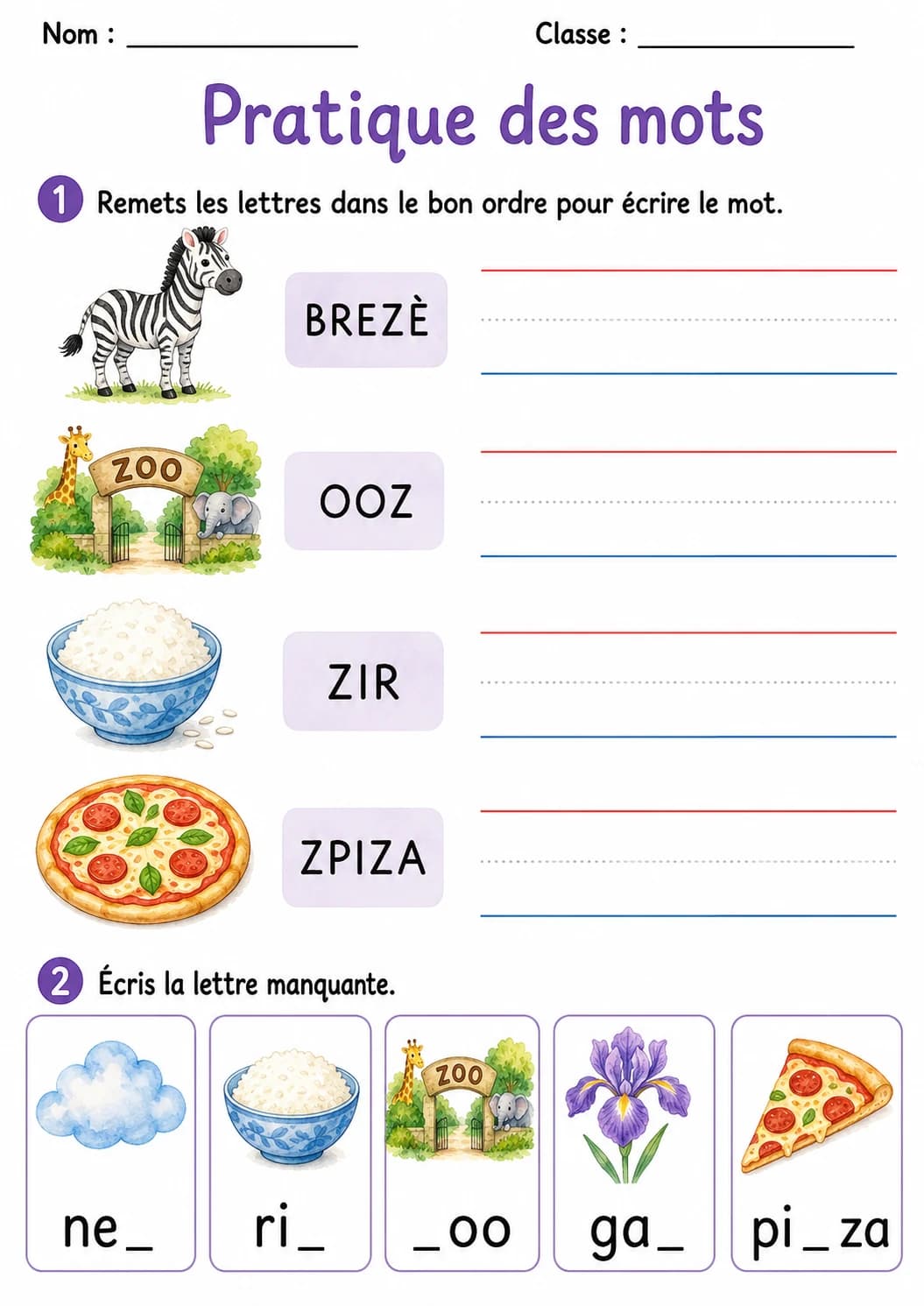French Letter Z Phonics Worksheets Pack page 4 printable worksheet preview