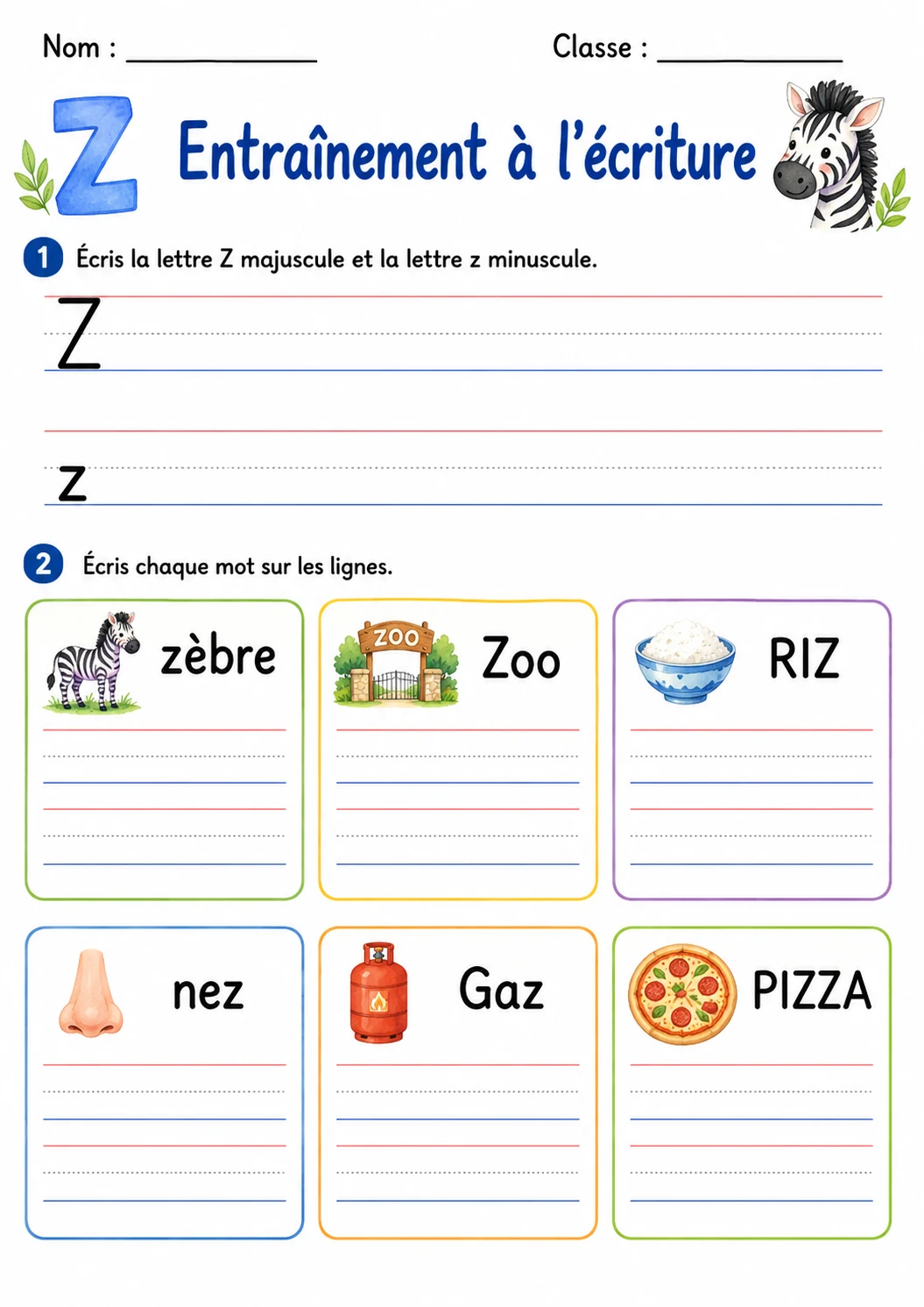 French Letter Z Phonics Worksheets Pack page 5 printable worksheet preview