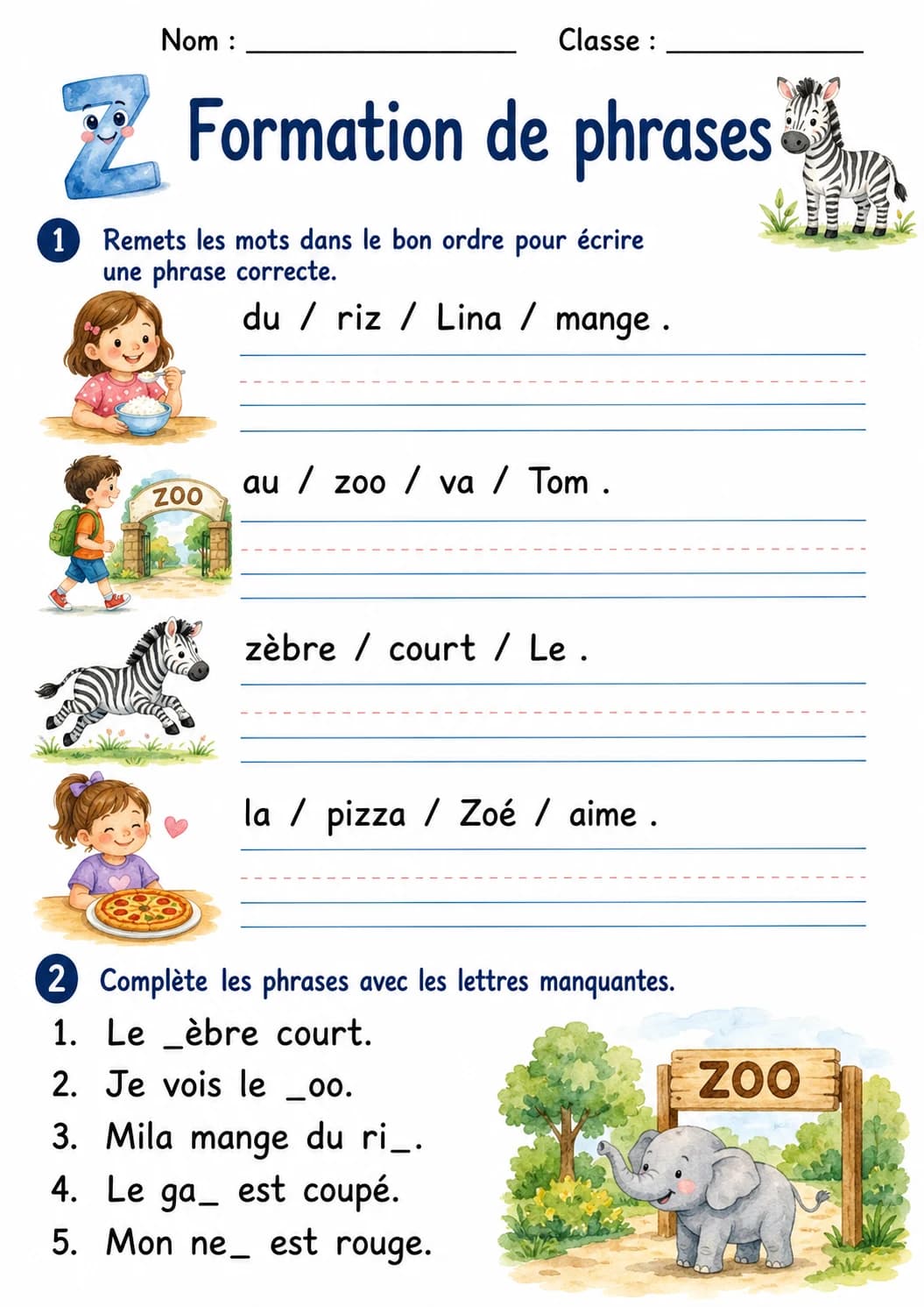 French Letter Z Phonics Worksheets Pack page 8 printable worksheet preview