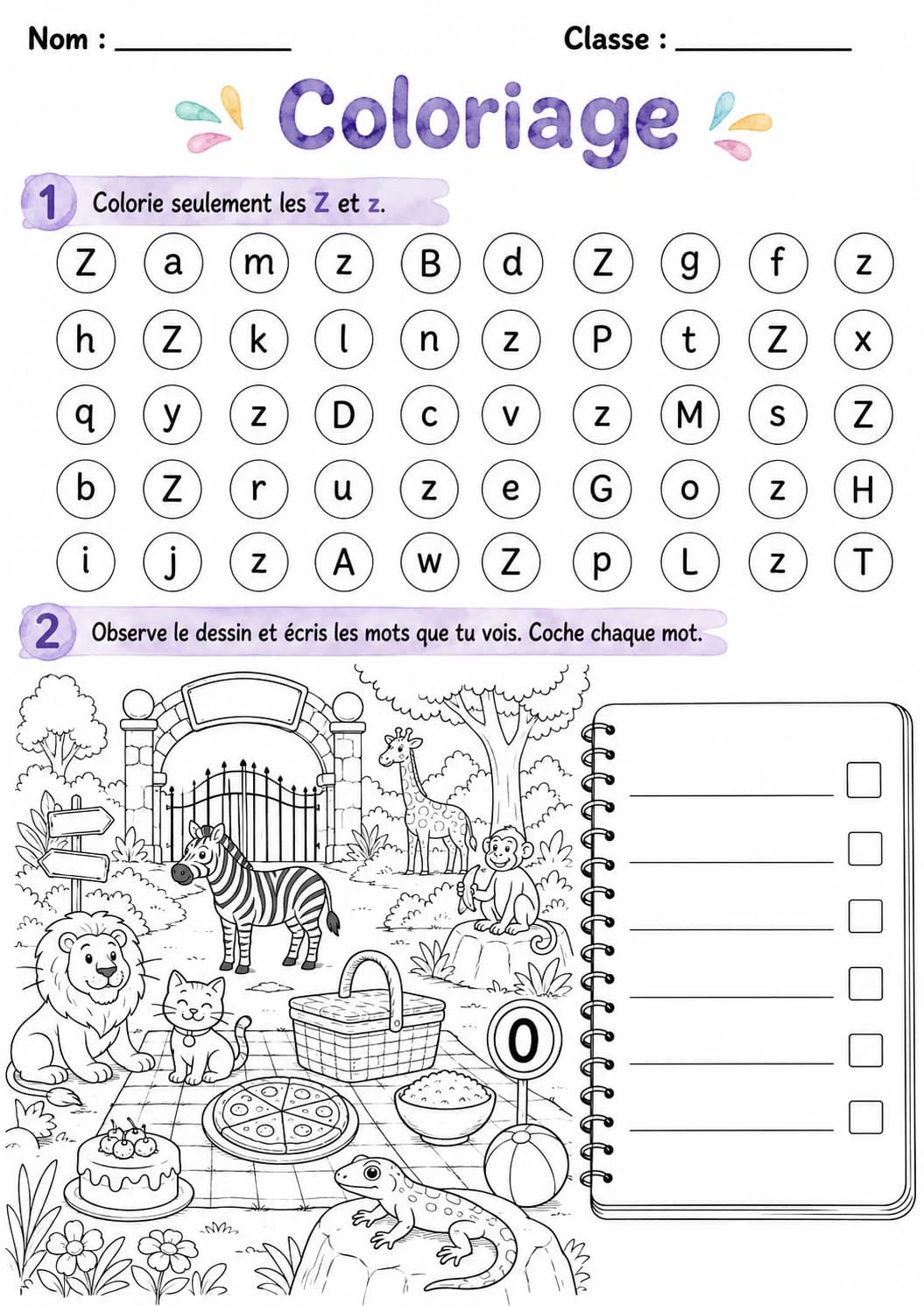 French Letter Z Phonics Worksheets Pack page 10 printable worksheet preview