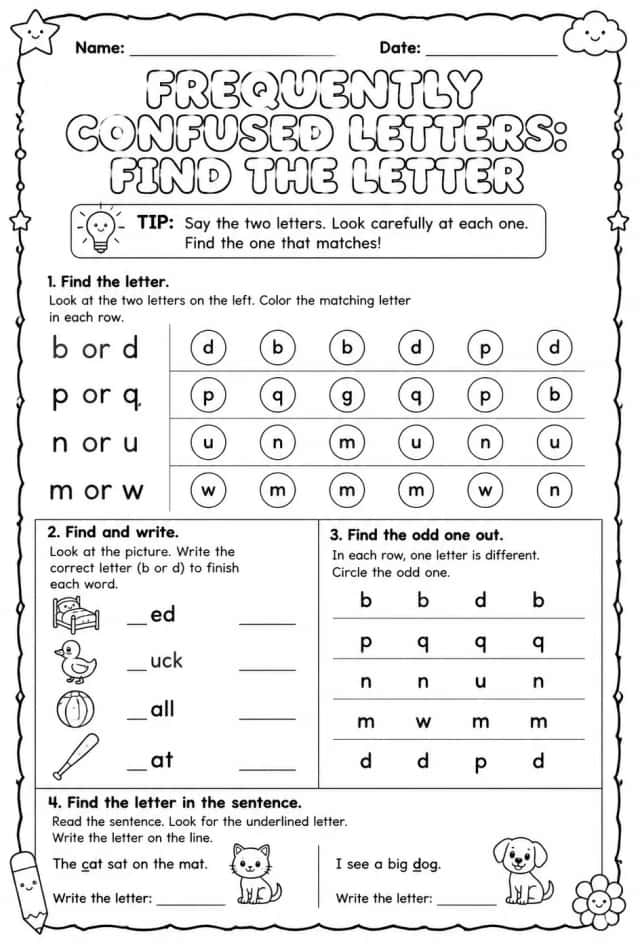 Frequently confused letters: find the letter