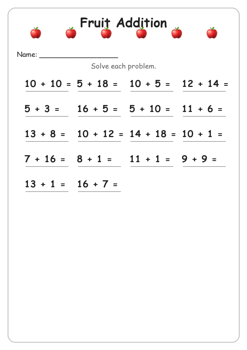 Fruit addition worksheet for Grade 2