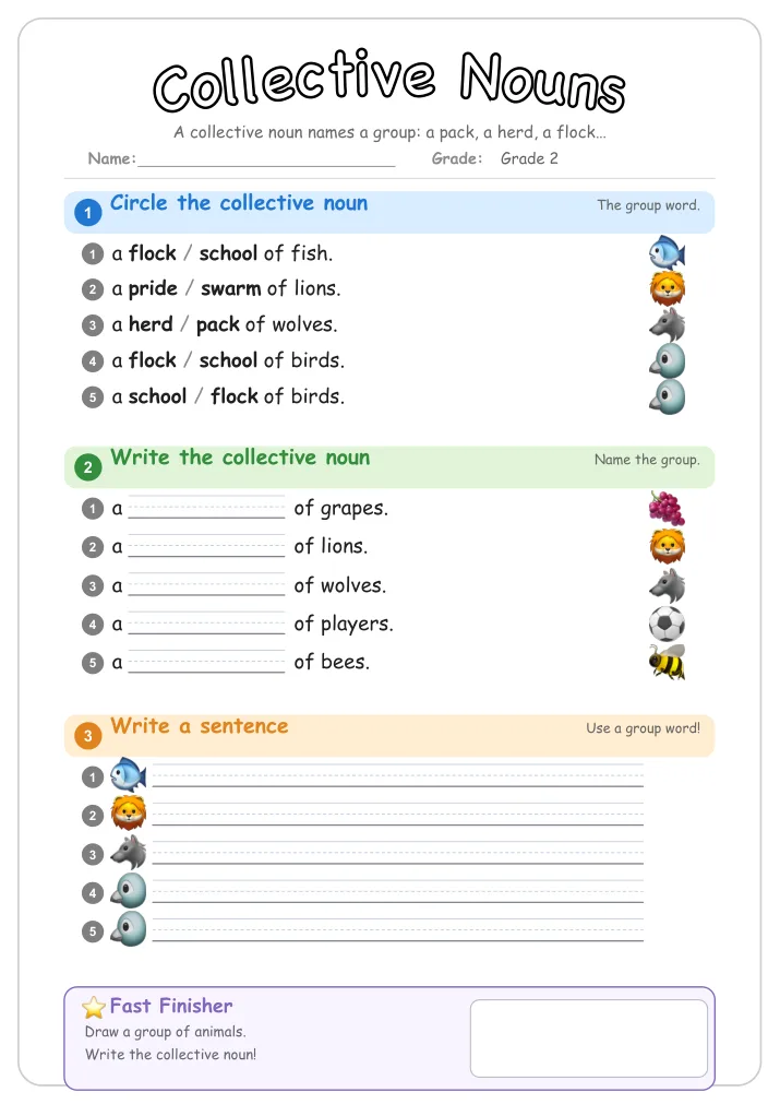 Collective Nouns grammar worksheet for Grade 2