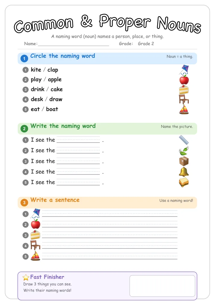 Common & Proper Nouns grammar worksheet for Grade 2