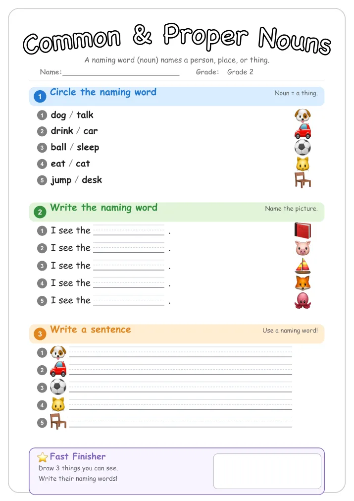 Common & Proper Nouns grammar worksheet for Grade 2
